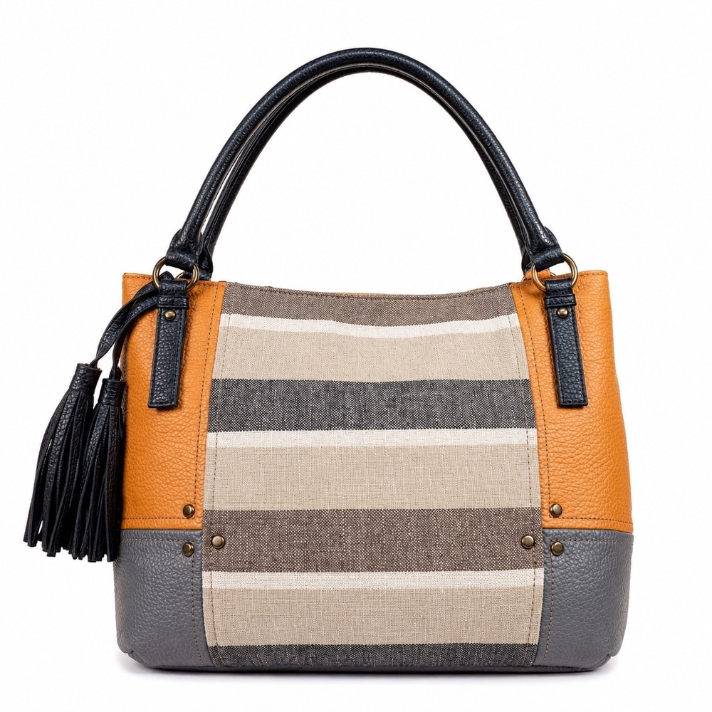 Hobo purse Shoulder Bag Tan Brown Stripe Tassel tote preppy chic everyday boho